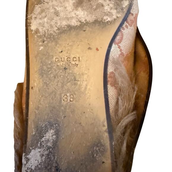 Gucci Beige GG Monogram Canvas Fur Lined Princetown Horsebit Mules EU 38 US 8 - Picture 11 of 12